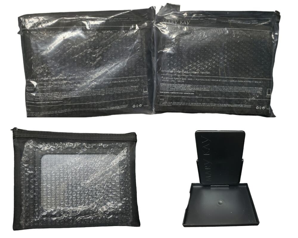 Mary Kay Portable Black Travel Makeup Pop Up Mirror & Zip Mesh Bag Set of 2 NEW
